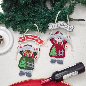 Handmade Christmas plush pendants with Feliz Navidad banners for holiday tree decoration