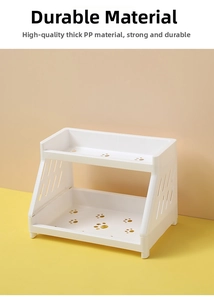 Detail of durable white PP plastic desktop rack featuring cute cat paw drainage holes