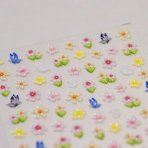 3D embossed floral and butterfly nail stickers with gloss finish and gold stamping details