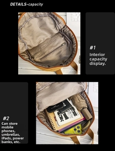 Detailansicht der Innenseite des khakifarbenen Canvas-Rucksacks mit Reißverschlussfach