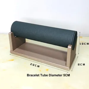 Detail view of grey velvet bracelet display stand with 5cm tube diameter measurements