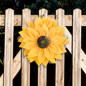 Artificial Sunflower Wreath Burlap Mesh Fabric Door Hanging Decoration For Thanksgiving Harvest Farmhouse Rustic Style