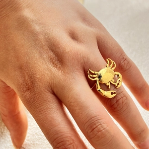 Crab Ring Stainless Steel Gold Plated Adjustable Open Fashion Jewelry INS Style Animal Design For Women
