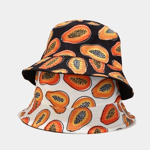 Reversible Bucket Hat Cotton Canvas Papaya Pattern Wide Brim Sun Protection Tropical Summer Travel Outdoor For Men Women