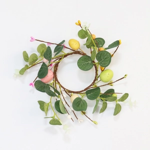 Easter Wreath Artificial Eucalyptus Leaves Speckled Eggs Candle Ring Desktop Decoration Spring Colorful Foam Plastic Satin Cloth