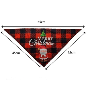 Christmas dog bandana size chart with red plaid pattern and festive holiday motifs