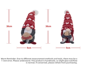 Detailed dimensions of handmade Christmas gnomes with knitted heart hats, height 30cm