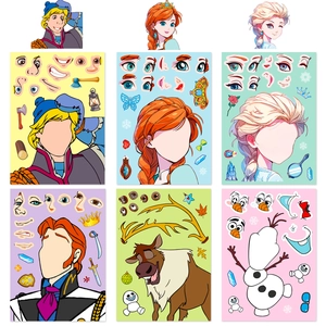 Detailed grid of Frozen DIY stickers showing character faces for facial feature matching