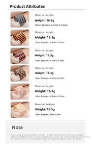 Detailed chart showing acetate resin bangles with striped and leopard patterns