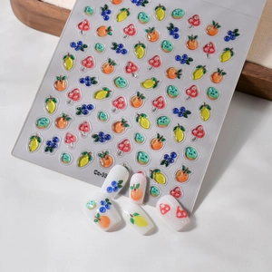 5D stereoscopic tropical fruit nail stickers featuring lemon and blueberry patterns