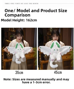 Plush toy size comparison showing 35cm and 45cm variants held by 162cm model