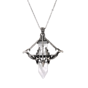 Vintage silver cupid's arrow necklace with white crystal pendant in gothic style