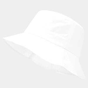 Close-up of reinforced stitching on the brim of a white quick-dry bucket hat