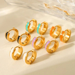 Fashionable 18K gold plated stainless steel hoops with colorful enamel in multiple colors