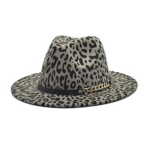 Chapeau Fedora Imprimé Léopard pour Femmes Hommes Vintage Large Bord Chapeau de Jazz Avec Chaîne en Métal Mode Automne Hiver Panama