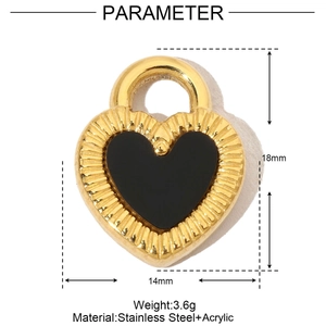 Technical drawing of a gold heart padlock pendant with dimensions 18mm by 14mm