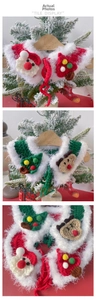 Detailed knit pet Christmas collar featuring Santa and reindeer with plush fur trim