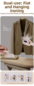 Detail of portable garment steamer with 180 degree rotating handle for flat and steam ironing