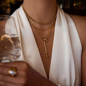 Elegant multi-layer gold plated snake pendant necklace for women on professional model