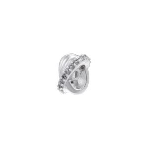 Detailed view of silver-plated bead with embedded sparkling clear zircons for DIY jewelry