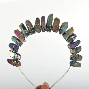 Handmade rainbow aura quartz crystal crown headpiece on a slim metal headband