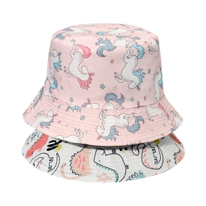 Set di cappelli reversibili per bambini con stampe di unicorno e dinosauro in cotone