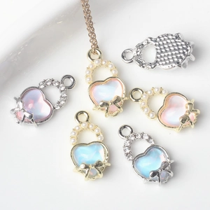 Heart Pendant Charms Alloy Resin With Imitation Artificial Pearl Rhinestone Bowknot DIY Jewelry Making Accessories