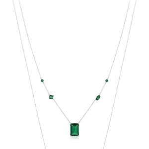 925 Sterling Silver Necklace Vintage Emerald Green Cubic Zirconia Asymmetric Multi Shape Stones Elegant Jewelry Women