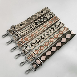 Detail showing six styles of ethnic geometric jacquard woven wide replacement bag straps