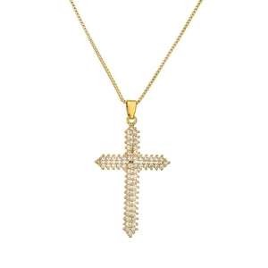 Luxueux collier pendentif croix en or avec cristaux micro-pavés sur chaîne vénitienne