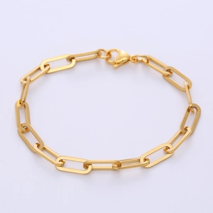 Stainless Steel Paperclip Chain Bracelet Minimalist Link Jewelry For Men And Women Polished Finish Geometric Lobster Clasp