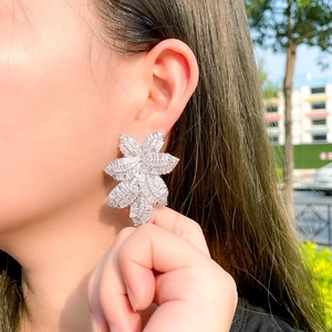 Sparkling S925 silver leaf drop earrings featuring micro-paved cubic zirconia for women