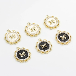 DIY Charms Pendants Alloy Round Bowknot With Faux Artificial Pearl Lace Edge For Earring Necklace Jewelry Making Vintage Elegant