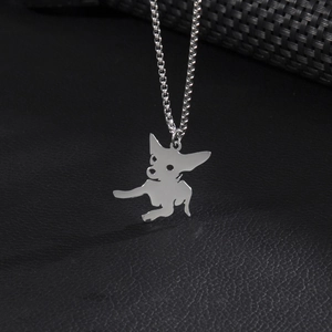 Chihuahua Dog Silhouette Pendant Necklace Stainless Steel Box Chain Minimalist Fashion Jewelry Animal Lover Gift