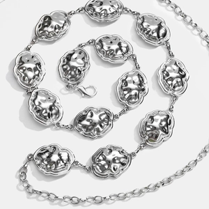 Minimalist silver metal wave chain belt for women dresses with adjustable lobster clasp