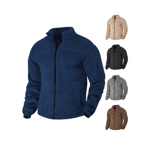 Men's slim fit polar fleece jacket with stand collar and full zipper in multiple colors