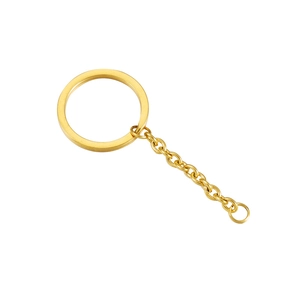 Detail of 30mm golden stainless steel flat key ring with link chain for DIY crafts