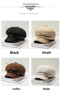 Detailansicht der Schirmmützen in Schwarz, Khaki, Kaffee und Beige mit Lederschnallen