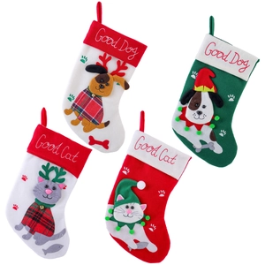 Set di 4 calze di Natale con simpatici gatti e cani per decorazioni regalo festive