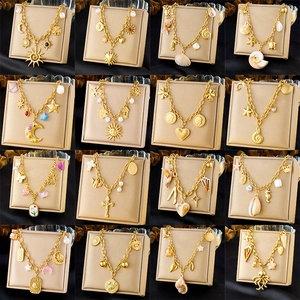 Multi-Charm Anhänger Halskette 304 Edelstahl Boho Marine Sonne Mond Muschel Künstliche Perle Mode Schmuck Für Frauen