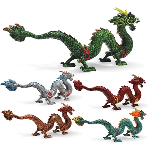 Chinese dragon animal model figurines set in five colors with detailed scale carving