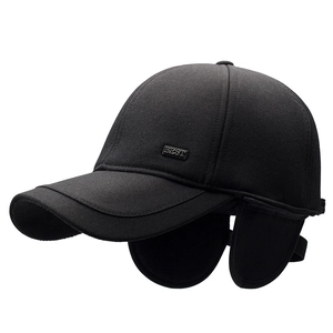 Cappello da baseball invernale per uomo con paraorecchie caldi e fodera spessa nero
