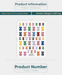 Detail of 5D embossed colorful bear nail art stickers with textured fabric effect