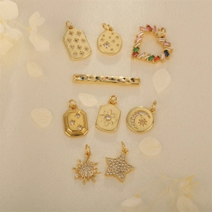 Gold Plated Copper Charms Pendants With Zircon Multi Color Stones For DIY Jewelry Making Star Moon Heart Shapes Elegant