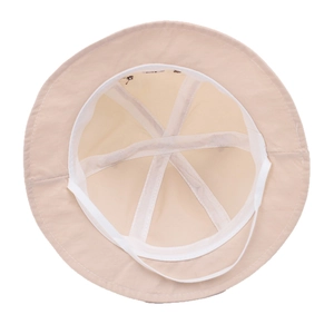Quick-dry baby sun hat with cute bear embroidery, interior view of breathable khaki fabric