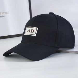 Classic black baseball cap with AD letter patch embroidery and premium twill fabric