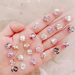 Multi-faceted square crystal nail art stones with metal base in various soft colors