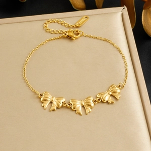 Bracelet Nœud En Acier Inoxydable Plqué Or Pour Femme Style Coréen Minimaliste Bijoux De Chaîne Élégants À Triple Nœud