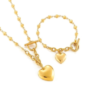 Herzanhänger Halskette Und Armband Für Damen Edelstahl Knebelverschluss OT Schnalle Gliederkette Schmuck