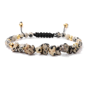 Detail of adjustable black braided cord and marble stone beads on a vintage style bracelet